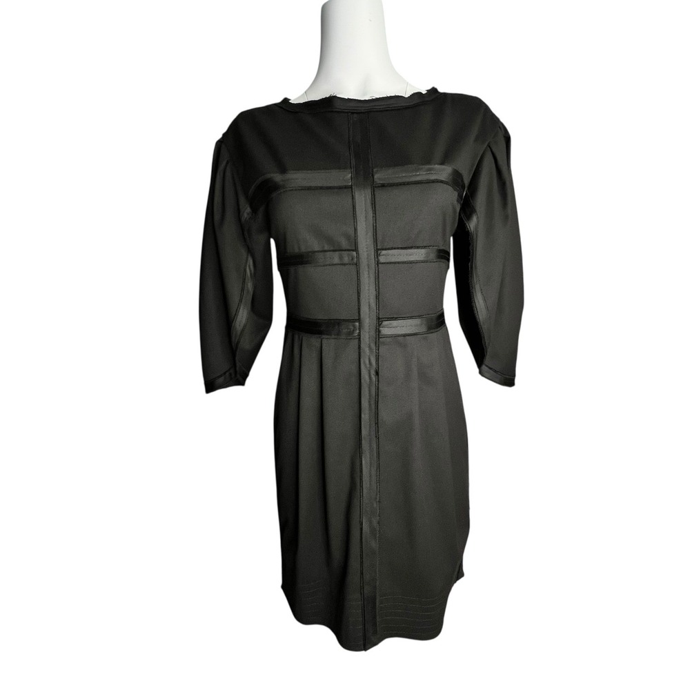 Robert Rodriguez Sheath Dress Sz‎ 2 Black Silk Trim Petal Sleeve Minimalist Midi